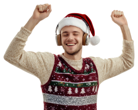 PNG Caucasian Man headphones expression christmas.