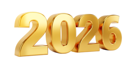 2026 golden 3d rendered number isolated on a white background, representing new year, future, prosperity, and success