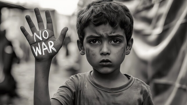 Heartfelt appeal for global peace embodied by a young boy's silent protest for International Day for Preventing the Exploitation of the Environment in War and Armed Conflict 