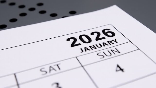 Calendar January 2026. Close-up. Concept of deadline and planning for the new year.
