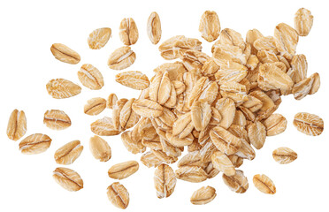 Isolated  Oat flakes falling on white background. High-Quality Rolled Oat flakes Collection Top...