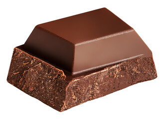Milk chocolate bar pieces isolated on white background. Levitating Chocolate chunks Top view. Flat lay 