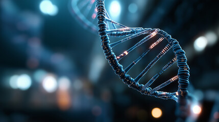 Spiraling double helix made of binary code and genetic letters faceless digital biology concept defocused matrix of data streams background representing bioinformatics