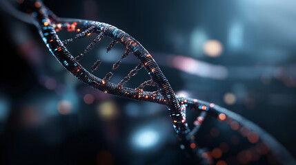 Spiraling double helix made of binary code and genetic letters faceless digital biology concept defocused matrix of data streams background representing bioinformatics