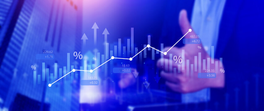 Stock market business and exchange financial growth graph. Business chart data graph diagram, business trading graph investment growth, global trend arrow up and down. - Powered by Adobe