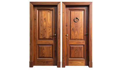  3. Elegant Wooden Door Pair, isolated on transparent background