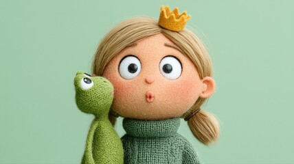 girl with crown and frog plush toy