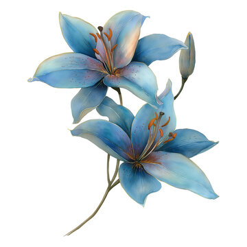 Watercolor aether lily with soft azure petals kissed by light mist, floating elegance, isolated botanical artwork