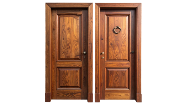  3. Elegant Wooden Door Pair, isolated on transparent background