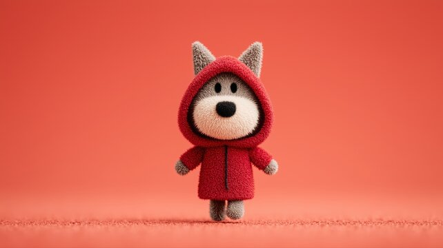 cute wolf character in red hooded coat