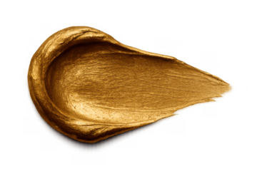 Golden paint smear creating a rich metallic texture. Abstract art element with shiny glitter, perfect for creative design. Transparent background