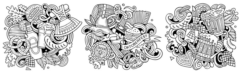 Beer fest cartoon vector doodle designs set