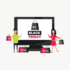 Black Friday Shopping Illustration  Big Sale, Discount, and Ecommerce Promotion Concept