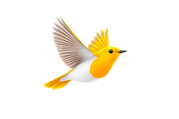 Obraz premium Yellow bird white wing orange chest flying isolated on transparent background digital illustration cheerful wildlife nature animal feather