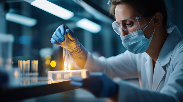 Faceless biosafety officer inspecting HEPA filters in biological safety cabinet defocused BSL 2 laboratory background containment facility maintenance pathogen research safety