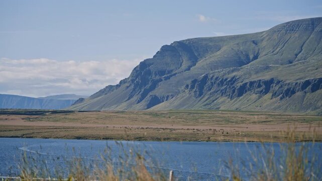 Rugged Green Mountain near Reykjavik Iceland