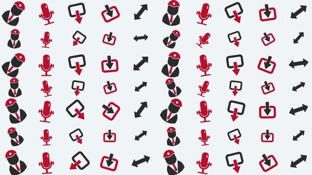 Communication Icons, Speech Bubbles, Microphones, Arrows, and Dialogue Symbols in Vector Graphic Set, Digital Illustration, Flat Design