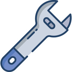 Adjustable wrench tool with blue handle and gray metallic head showing a mechanical engineering instrument on a clean white background representing a versatile fixing device