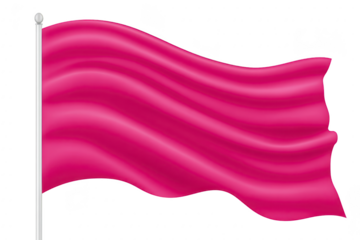 Waving magenta flag on silver pole, isolated on transparent background, symbolizing celebration, pride, or event, with smooth fabric texture and dynamic movement