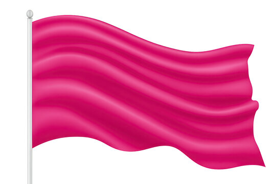 Waving magenta flag on silver pole, isolated on transparent background, symbolizing celebration, pride, or event, with smooth fabric texture and dynamic movement