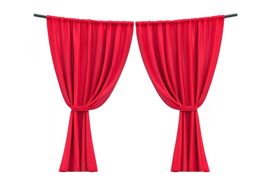 Red curtain fabric draped tied back elegant stage interior decoration textile classic creates dramatic and inviting atmosphere for theater or home decor
