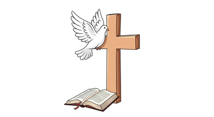 Symbolic representation of faith and peace, featuring a dove, cross and open book