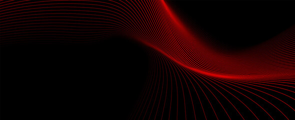 Dynamic Red Wave Motion on Black Backdrop. Suit for banner, web, brochure, pamflet and presentation
