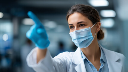 Faceless laboratory safety coordinator conducting PPE training demonstration defocused emergency shower and eyewash station background laboratory safety culture hazard