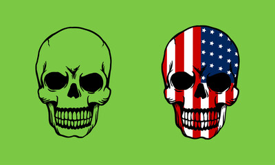 Black and green human skull with music american flag vector illustration design,