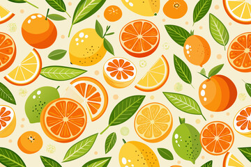 Seamless Lemon Pattern with Blue Ribbon and Leaves – Citrus Fruit Decorative Design