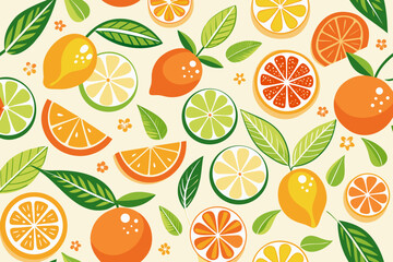 Seamless Lemon Pattern with Blue Ribbon and Leaves – Citrus Fruit Decorative Design