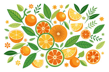 Seamless Lemon Pattern with Blue Ribbon and Leaves – Citrus Fruit Decorative Design