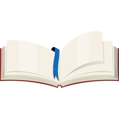 An Open Book with Cream Colored Pages and a Blue Bookmark Attached to the Spine on a Transparent Background