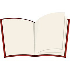 An Open Red Book with Blank Cream Pages Floated in Space Displaying a Simple Flat Illustration Design.