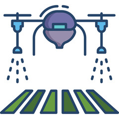 Agricultural Drone Sprays Crops Over Green Fields with Blue and Purple Accents and a Transparent Background