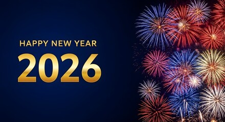 Happy new year 2026 with colorful fireworks display