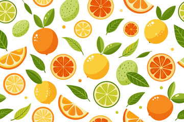 Seamless Lemon Pattern with Blue Ribbon and Leaves – Citrus Fruit Decorative Design