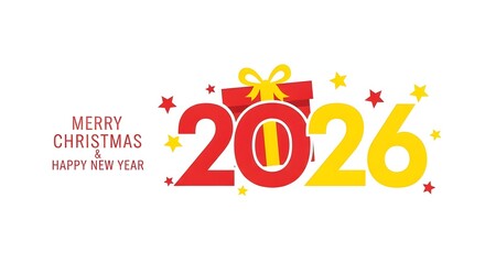 Merry christmas and happy new year 2026 celebration with gift