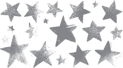 Obraz premium Vintage distressed star icons charcoal scrawl and crayon pencil sketch for collage and poster design. Black grunge star set freehand doodle shapes for abstract banner and creative vector illustration.
