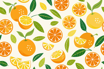 Seamless Lemon Pattern with Blue Ribbon and Leaves – Citrus Fruit Decorative Design