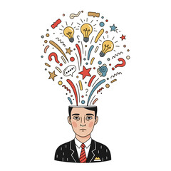 Man in suit with ideas exploding from head representing Dry January challenge  