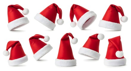 Collection of santa claus hats in various poses and angles