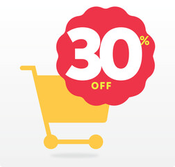 30% off, discount, offer, clearance, tag, market, special, store, advertising, advertisement, market, promo, sale, shopping cart, sign, retail, annual, banner, shape. Vector, set, icon, design, poster