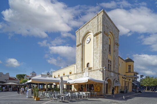 Formerly Casa del Fascio, House of the Fascists, restaurant with patio, Freedom Square, Platia Eleftherias, old town, town of Kos, island of Kos, Dodecanese Islands, Greece