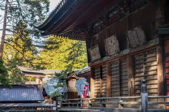 Shinto Shrine Buildings, Kitaguchi-hongu Fuji Sengen Shrine, Shinto Shrine in the Forest, Fujiyoshida, Yamanashi Prefecture, Japan