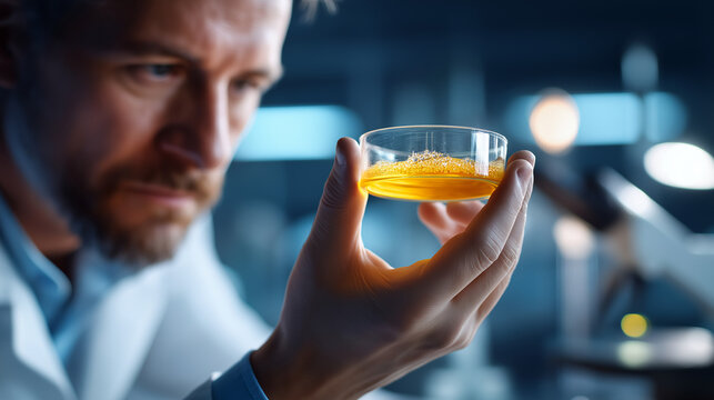 Faceless bioengineer testing biocompatibility of implant material defocused tissue engineering laboratory background biomaterials science medical device development