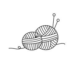 Two balls of yarn are shown in a black and white drawing