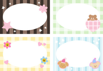 Cute rectangle frame set with puppy, teddy bear, flowers for animal print, decoration, polaroid photo, ad template, social media post, poster, book cover design, notepad, sticky note, memo, banners