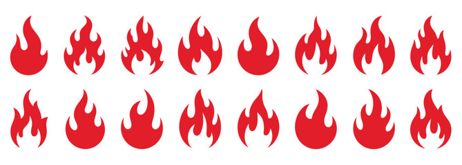 Ignite your designs with this collection of vibrant red flame elements perfect for adding heat and energy to your projects, use these eye-catching icons for logos, websites, and marketing