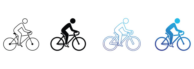 Dynamic cycling icons showcasing active lifestyle and healthy transportation, perfect for fitness apps, cycling events and promoting eco-friendly habits, available in various outline styles